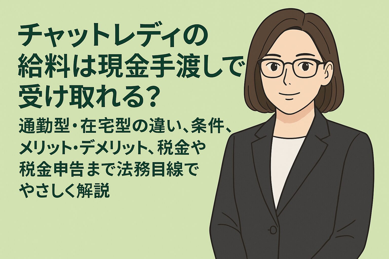 チャットレディの給料は現金手渡しで受け取れるのかを、法務部の視点でやさしく解説するイラスト