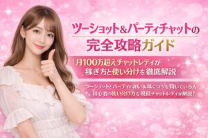月100万円超の現役チャットレディ・クルミが、ツーショットとパーティチャットの稼ぎ方や使い分けを解説する完全攻略ガイドのアイキャッチ画像