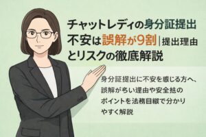 チャットレディの身分証提出に関する不安や誤解を法務目線で解説するライバースタジオラビット本社の法務部長である榊のイラスト